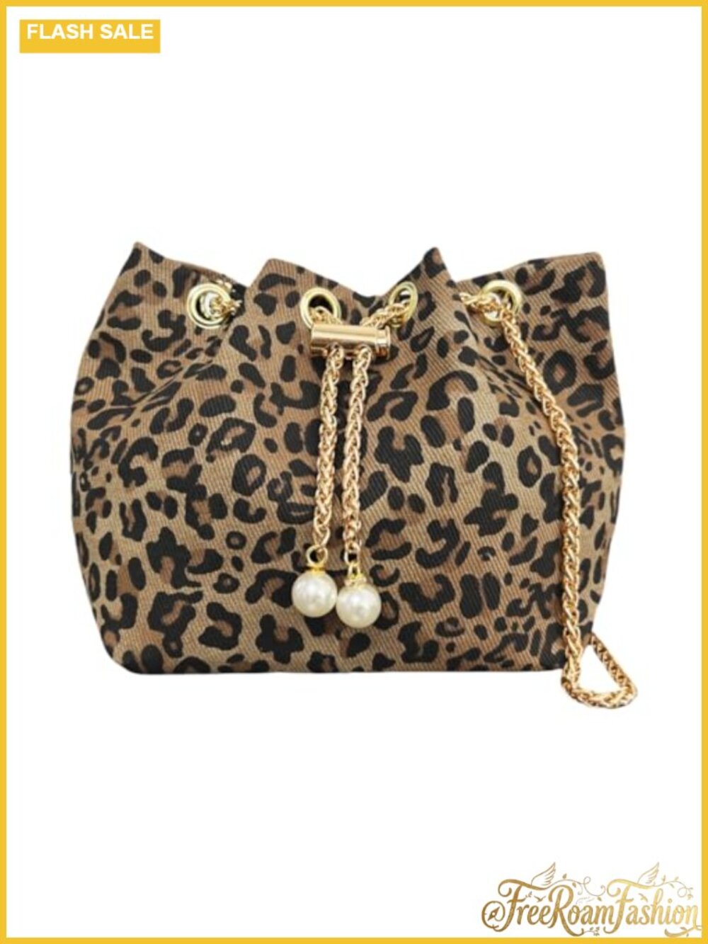 Mini Leopard Print Bucket Bag Small Shoulder Crossbody Purse Gold Chain